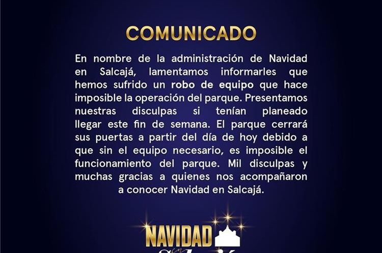 Este fue el comunicado que difundieron en las redes sociales. (Foto Prensa Libre: Cortesía)