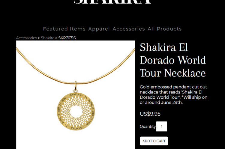 El nuevo collar tiene el mismo valor y descripción que el criticado por su apariencia y semejanza a un símbolo nazi. (Foto Prensa Libre: shakira.com).